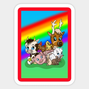 Farm Animals with a Rainbow of Hope Sticker